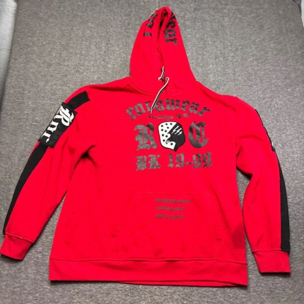 Vintage Rocawear Hoodie Men 2XL Red ROC BK 1999‎ Graphic Distressed Streetwear
